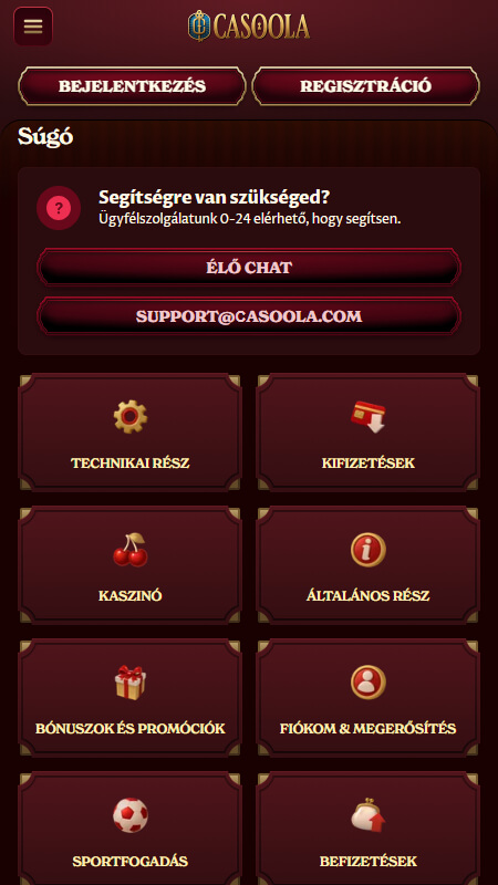 Casoola technikai támogatás oldala Magyarország