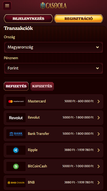 Casoola befizetési kifités módok