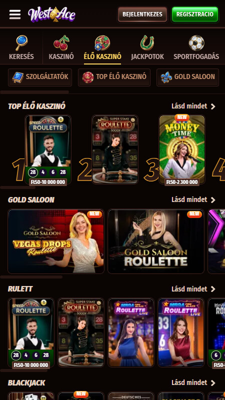 WestAce élő kaszinó