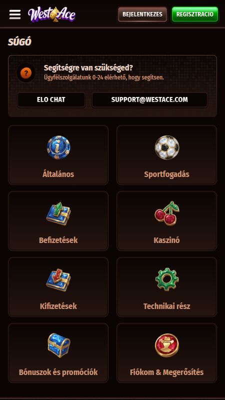 WestAce technikai támogatás oldala Magyarország