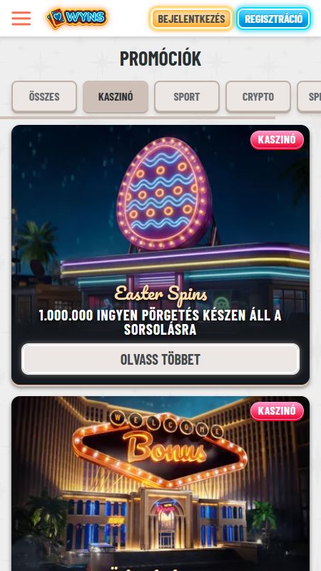 Promóciók oldal a Wynsn