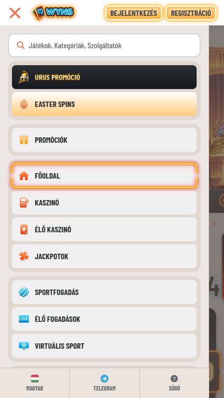 Fedezze fel a Wyns webhely teljes menüopcióit