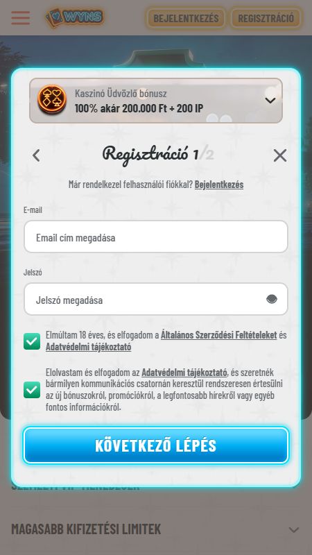 Fiók létrehozása a Wynsn