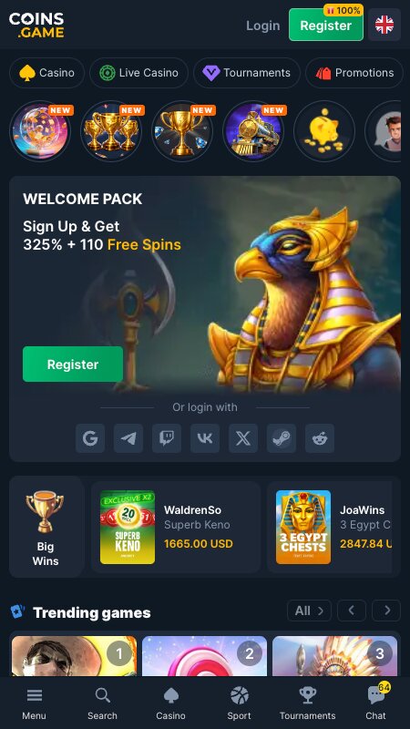 Coins.Game kezdőlapja