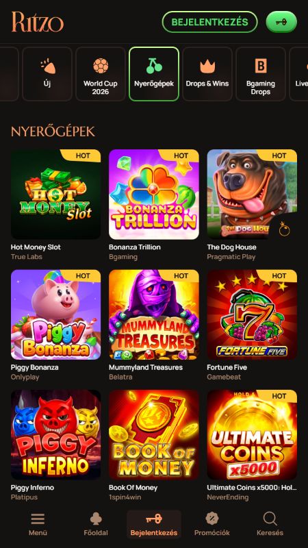 Online nyerőgépes játékok a Ritzo Kaszinóban