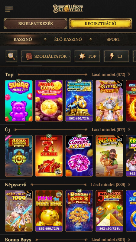 Betwest kaszinó nyerőgépek