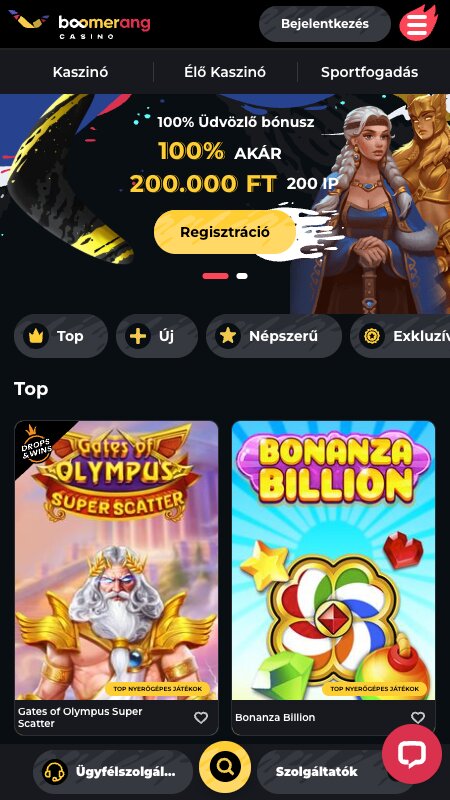 Boomerang fogadóiroda kezdőlapja