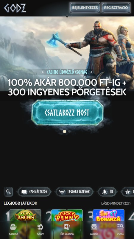 Godz casino homepage