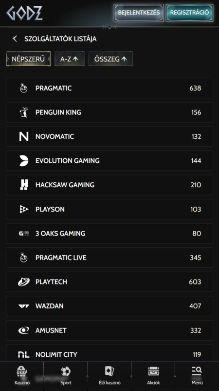 Godz casino providers